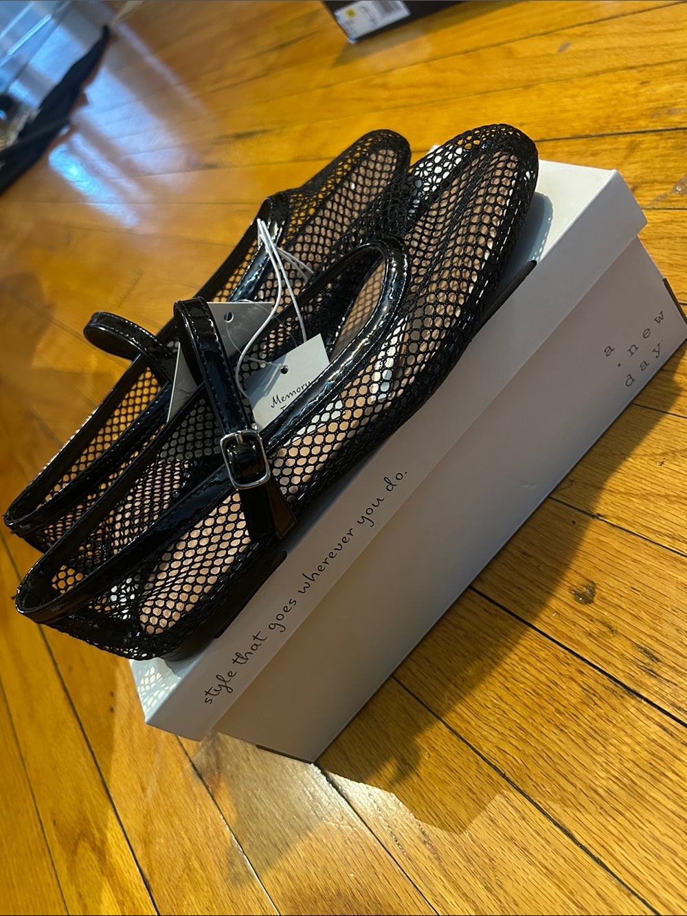 a new day Black Mesh Mary Jane Flats with Patent Trim